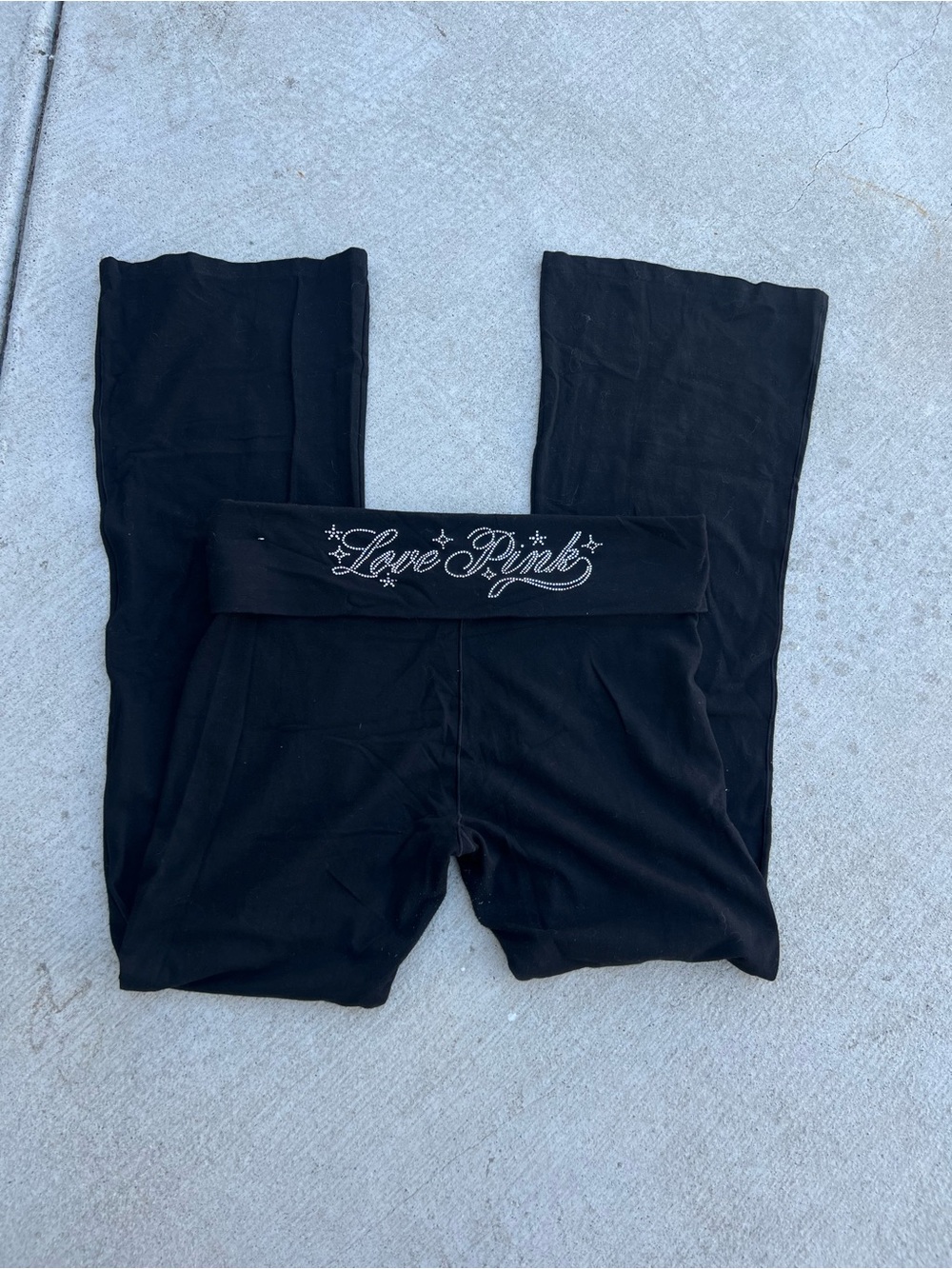 PINK Victoria's Secret Black Fold-Over Leggings with Love Pink Script